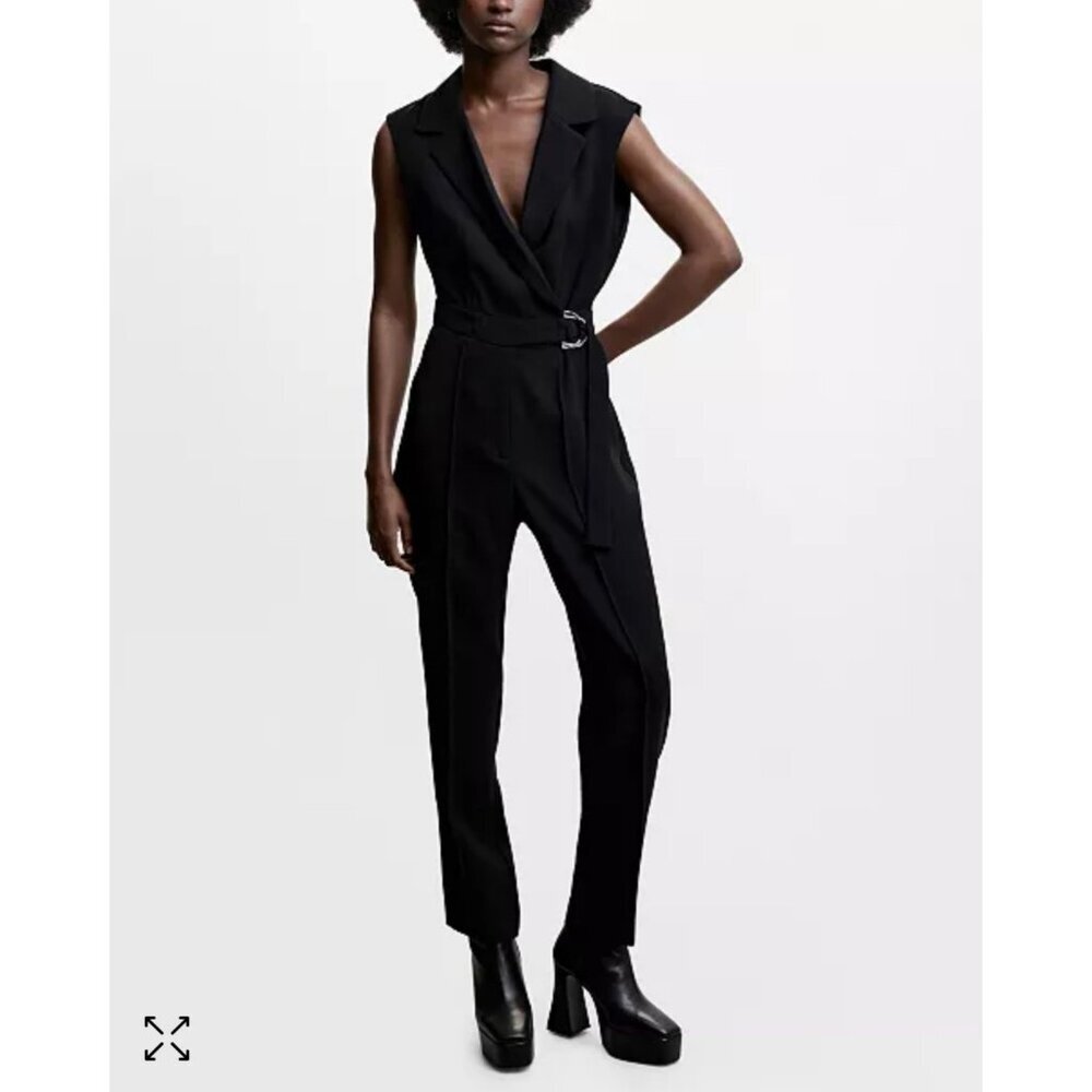 MNG by Mango Black Sleeveless Belted Wrap Straight Leg Jumpsuit‎ XL NWT
